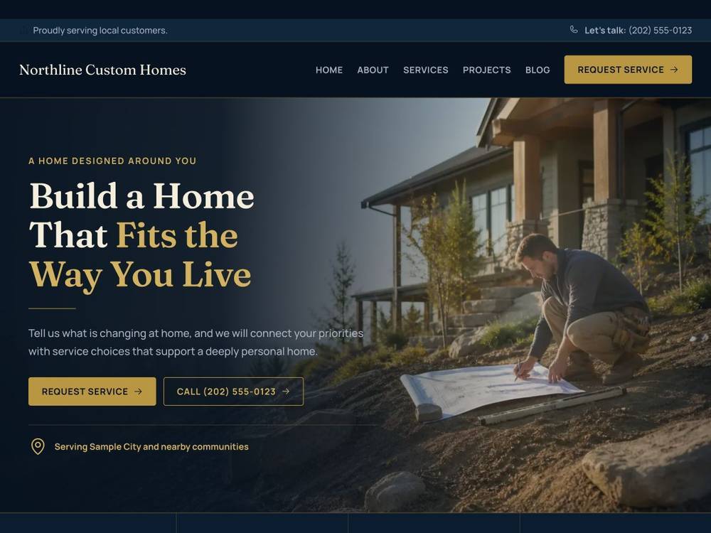 Northline Custom Homes homepage design preview