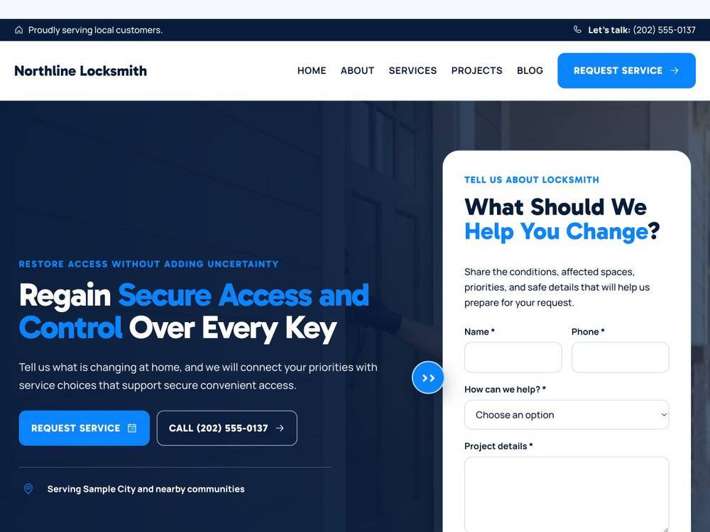 Northline Locksmith homepage design preview