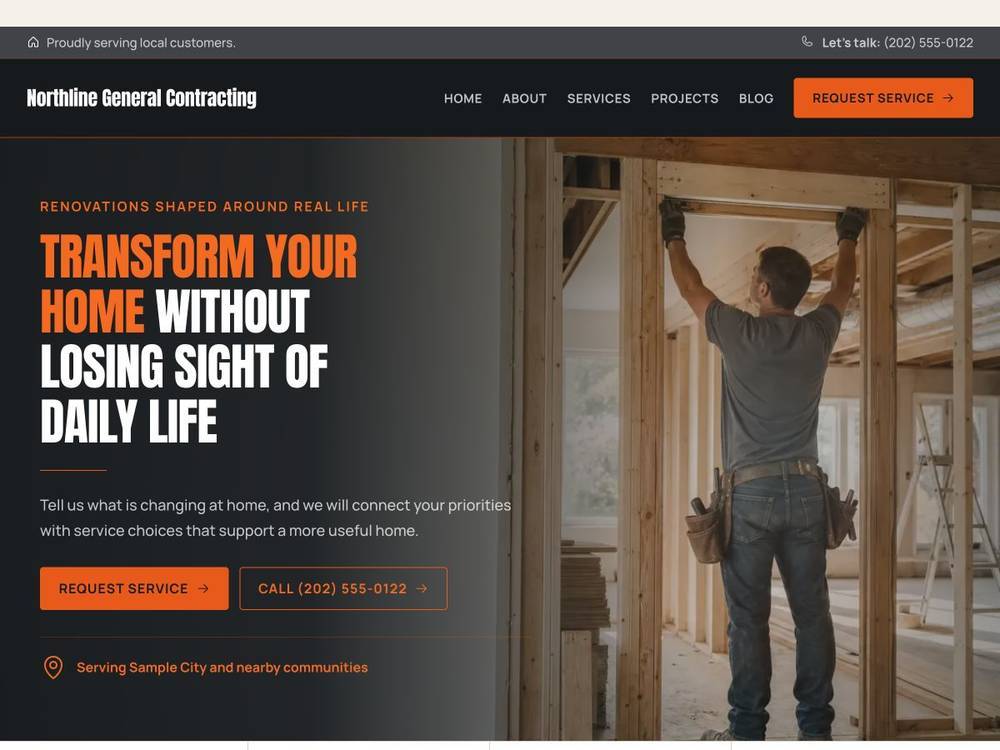 Northline General Contracting homepage design preview